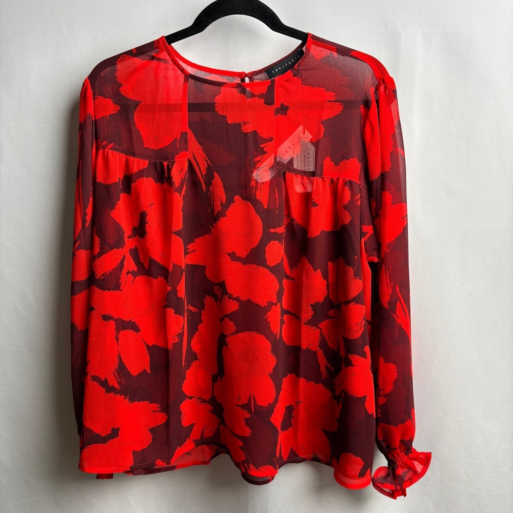 Sanctuary Red Floral Sheer Long Sleeve Blouse Small NWT Dark Romantic Office Top